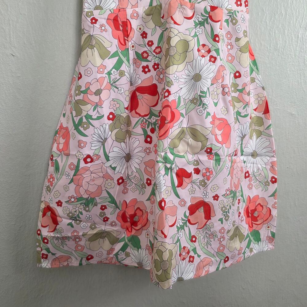 Clad & Cloth The Daisy Pink Floral Halter Open Back Retro Mini Dress Large NEW - Picture 6 of 13
